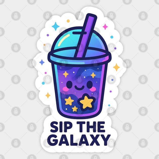 Sip the Galaxy – Cosmo Bites Kawaii Cosmic Drink Design Sticker by Anne Lee